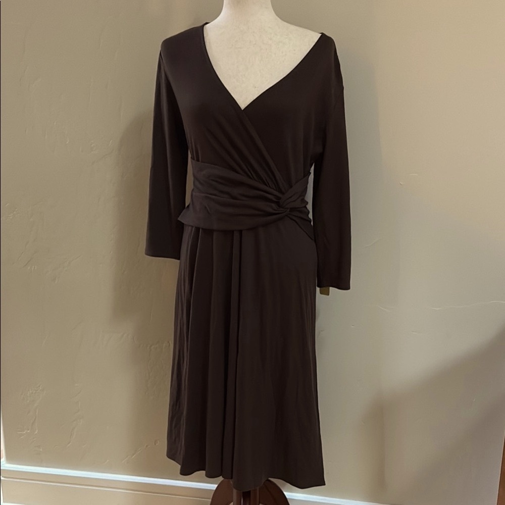 Gorgeous Garnet Hill 100% wool sweater wrap dress L brown